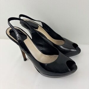 Dior Black Patent Peep Toe Slingback Heels Size 38.5 Italy Designer
